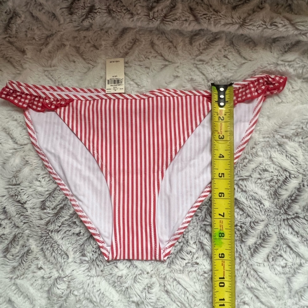 2/$20 ❤️ NWT aerie Red & White Striped Seersucker Ruffle Bikini Bottom Small - Picture 6 of 7